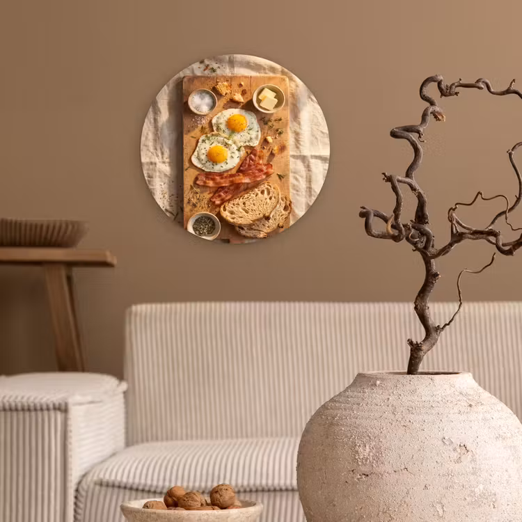 Eten - Ontbijt - Hout - Rustiek - Geel Wandcirkel kunststof plaat 5mm dik klein -sfeer1