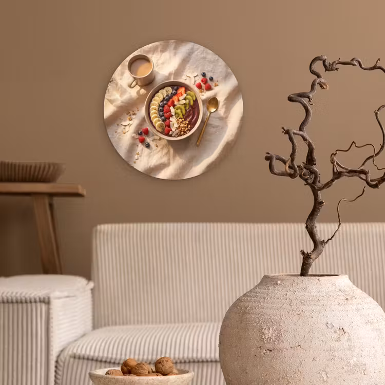 Eten - Ontbijtkom - Fruit - Gezond - Kleurrijk Wandcirkel kunststof plaat 5mm dik klein -sfeer1