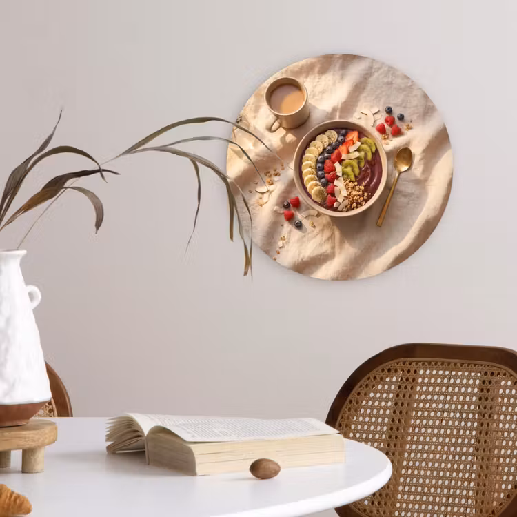 Eten - Ontbijtkom - Fruit - Gezond - Kleurrijk Wandcirkel kunststof plaat 5mm dik klein -sfeer4