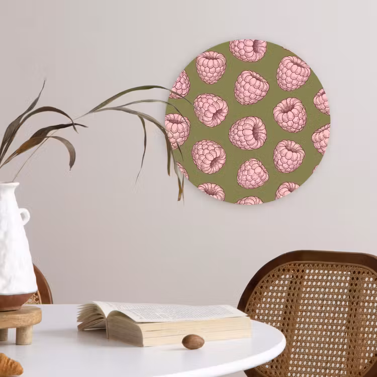 Eten - Patroon - Illustratie - Roze - Groen Wandcirkel kunststof plaat 5mm dik klein -sfeer4
