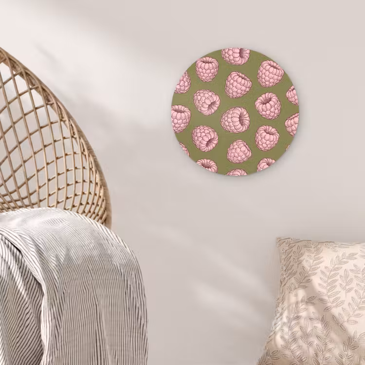 Eten - Patroon - Illustratie - Roze - Groen Wandcirkel kunststof plaat 5mm dik klein -sfeer5