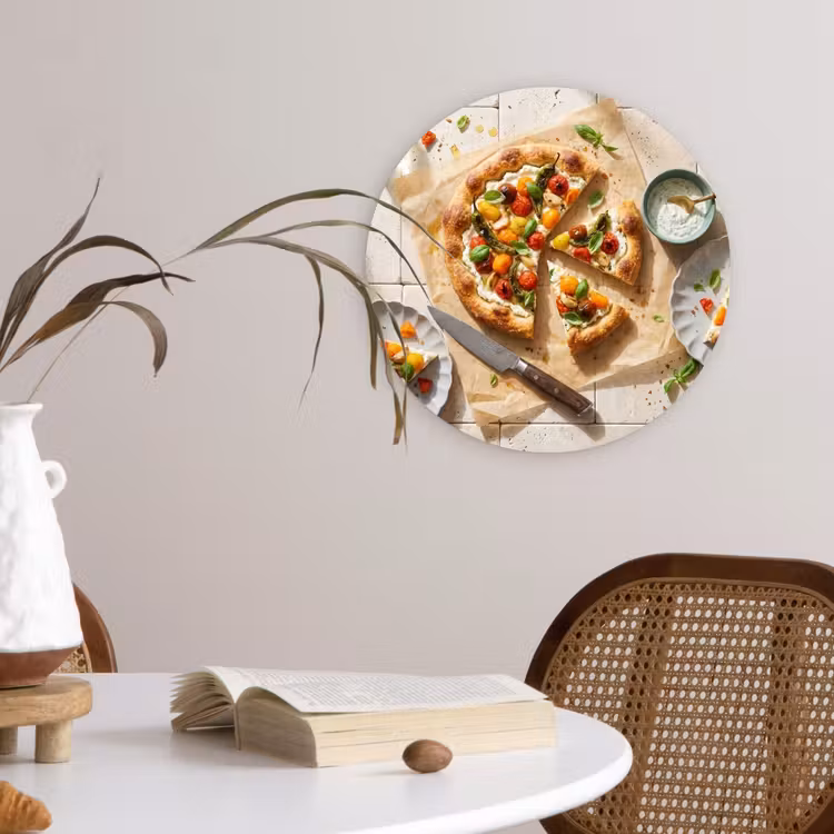 Eten - Tomaten - Basilicum - Maaltijd - Vers Wandcirkel kunststof plaat 5mm dik klein -sfeer4