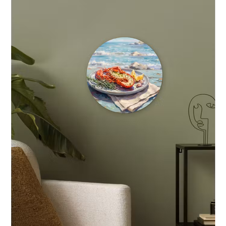 Eten - Zee - Kust - Modern - Blauw Wandcirkel kunststof plaat 5mm dik klein -sfeer3