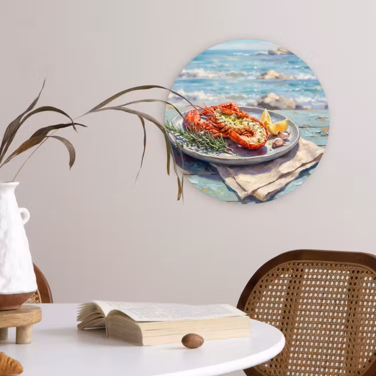 Eten - Zee - Kust - Modern - Blauw Wandcirkel kunststof plaat 5mm dik klein -sfeer4