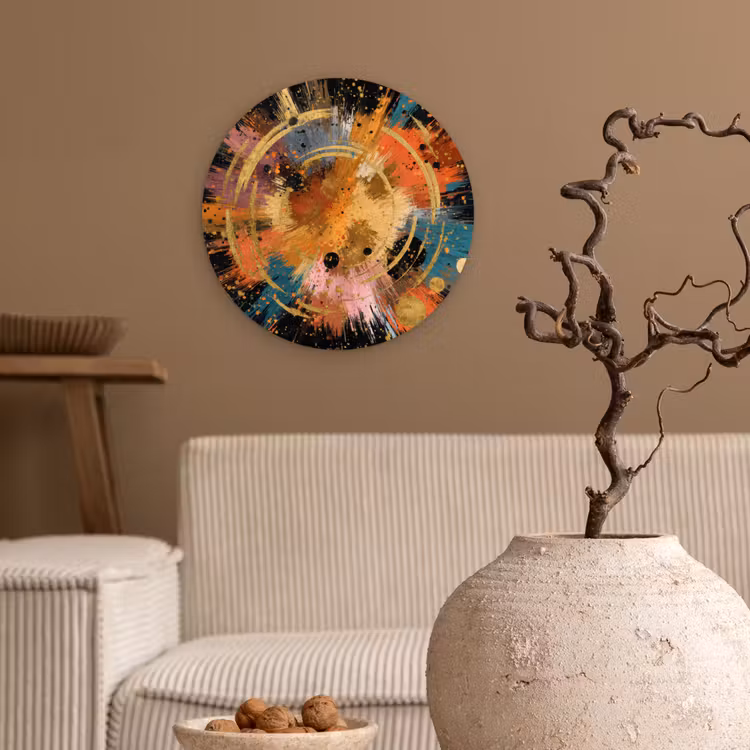 Explosie - Verfstructuur - Goud - Abstract Wandcirkel kunststof plaat 5mm dik klein -sfeer1
