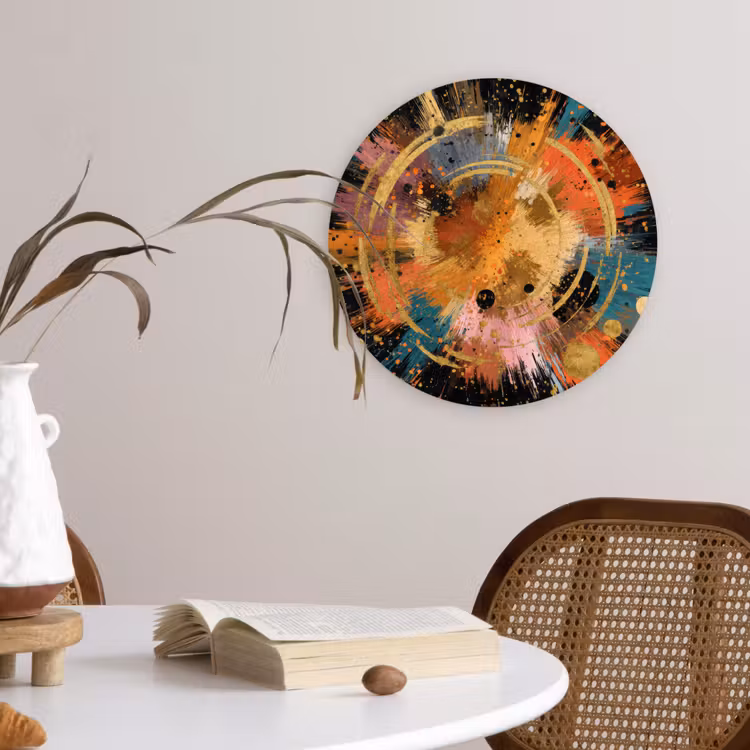Explosie - Verfstructuur - Goud - Abstract Wandcirkel kunststof plaat 5mm dik klein -sfeer4