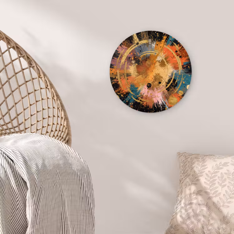 Explosie - Verfstructuur - Goud - Abstract Wandcirkel kunststof plaat 5mm dik klein -sfeer5