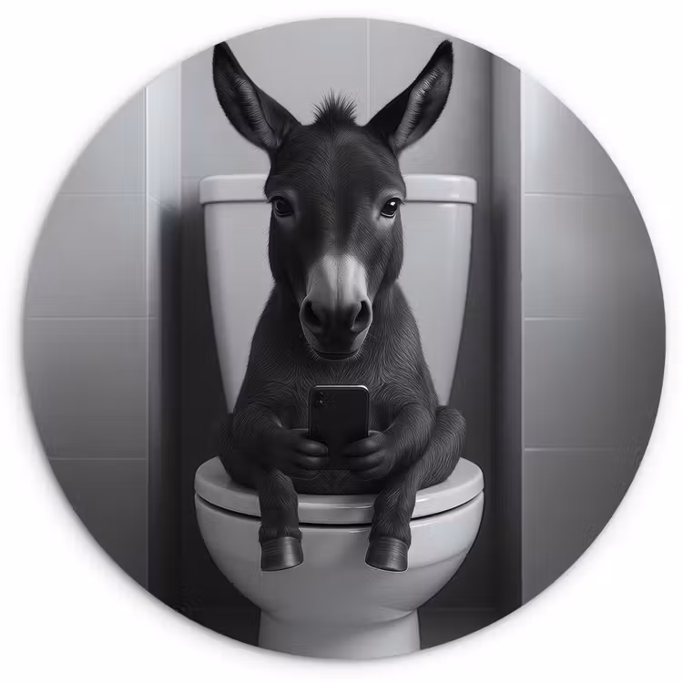 Ezel - Telefoon - Toilet - Zwart - Wit Wandcirkel kunststof plaat 5mm dik klein -3d