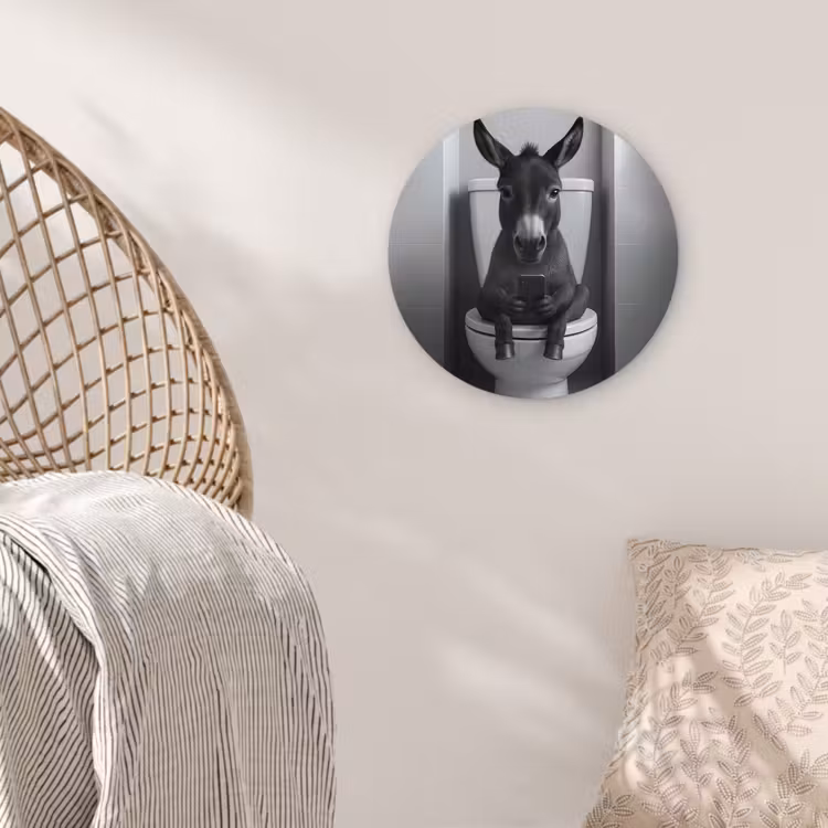 Ezel - Telefoon - Toilet - Zwart - Wit Wandcirkel kunststof plaat 5mm dik klein -sfeer5
