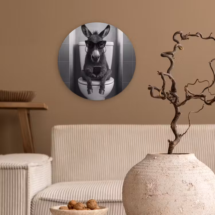 Ezel - Telefoon - Toilet - Zwart - Wit Wandcirkel kunststof plaat 5mm dik klein -sfeer1