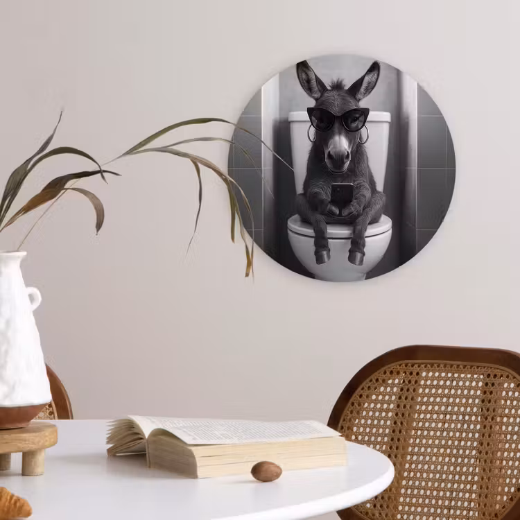 Ezel - Telefoon - Toilet - Zwart - Wit Wandcirkel kunststof plaat 5mm dik klein -sfeer4