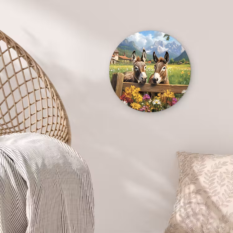 Ezels - Bloemen - Zomers Wandcirkel kunststof plaat 5mm dik klein -sfeer5