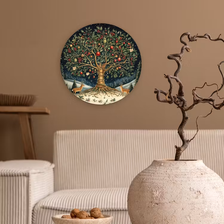 Feestboom - Winterhemel - Kleurrijk Wandcirkel kunststof plaat 5mm dik klein -sfeer1
