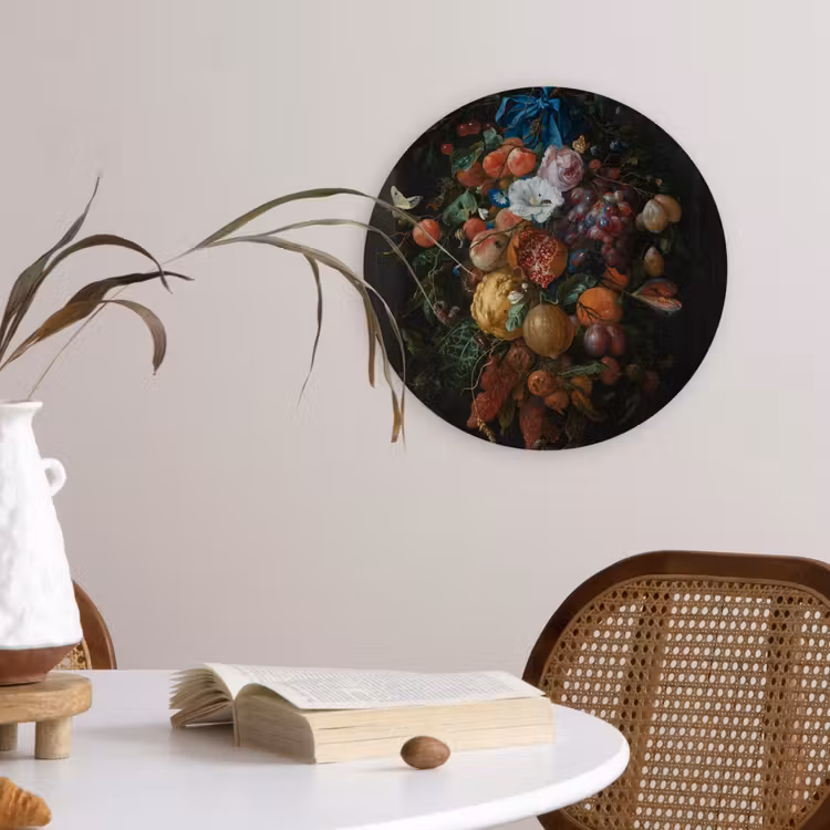 Festoen van vruchten en bloemen - Schilderij van Jan Davidsz. de Heem Wandcirkel kunststof plaat 5mm dik klein -sfeer4