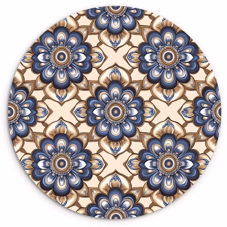 Floraal - Ornament - Blauw Wandcirkel kunststof plaat 5mm dik klein 188 -3d