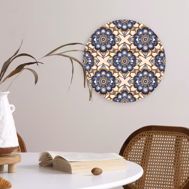 Floraal - Ornament - Blauw Wandcirkel kunststof plaat 5mm dik klein 188 -sfeer4