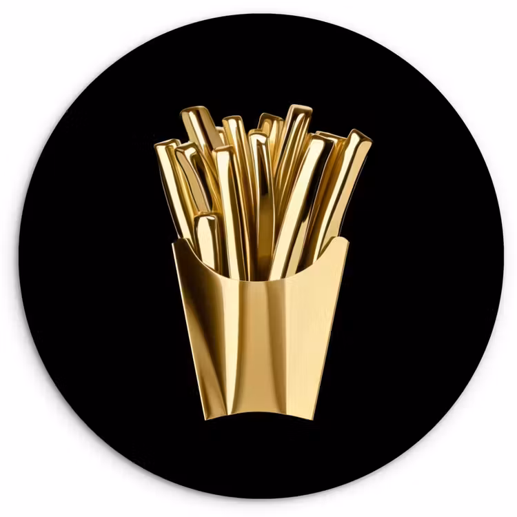 Friet - Goud - Chrome - Eten Wandcirkel kunststof plaat 5mm dik klein -3d