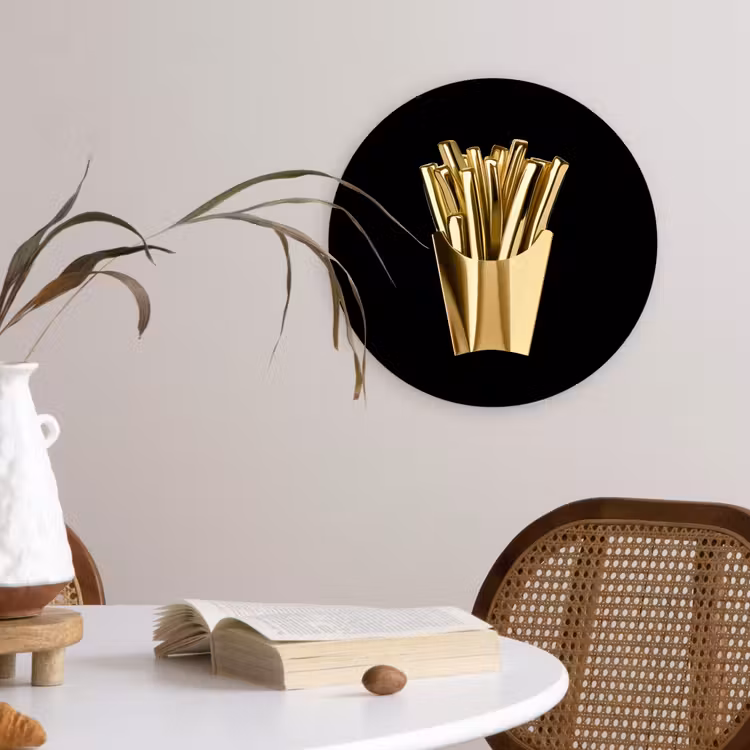 Friet - Goud - Chrome - Eten Wandcirkel kunststof plaat 5mm dik klein -sfeer4