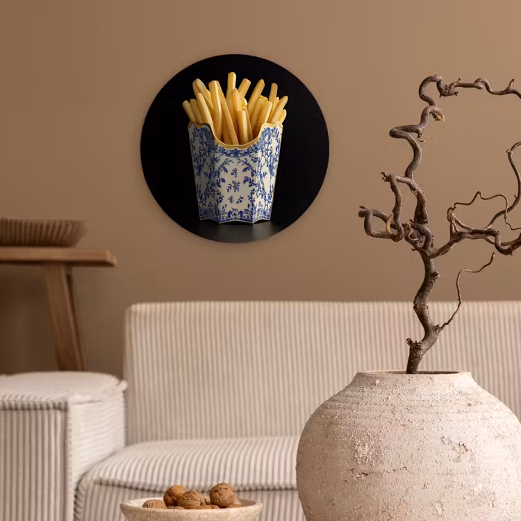 Friet - Porselein - Delfts blauw - Eten Wandcirkel kunststof plaat 5mm dik klein -sfeer1