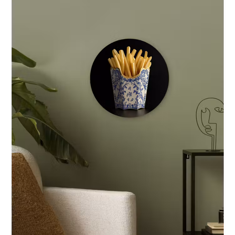 Friet - Porselein - Delfts blauw - Eten Wandcirkel kunststof plaat 5mm dik klein -sfeer3