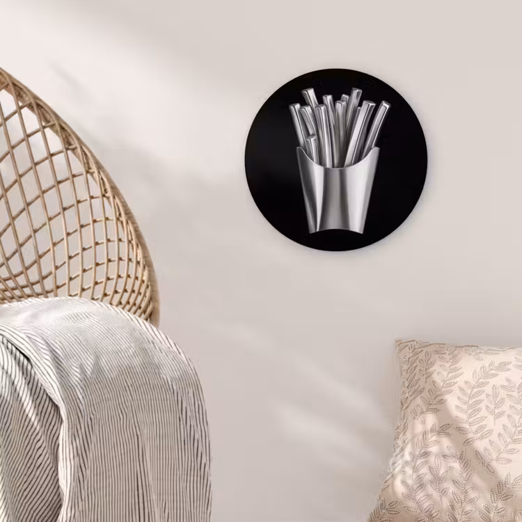 Frietjes - Futuristisch - Zilver Wandcirkel kunststof plaat 5mm dik klein -sfeer5