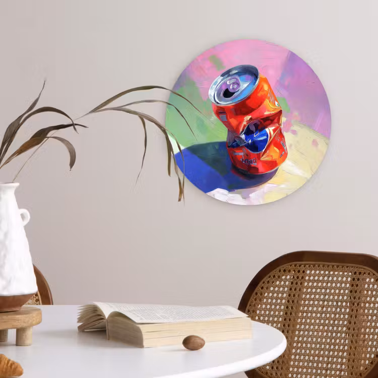 Frisdrank - Blik - Paars Wandcirkel kunststof plaat 5mm dik klein -sfeer4