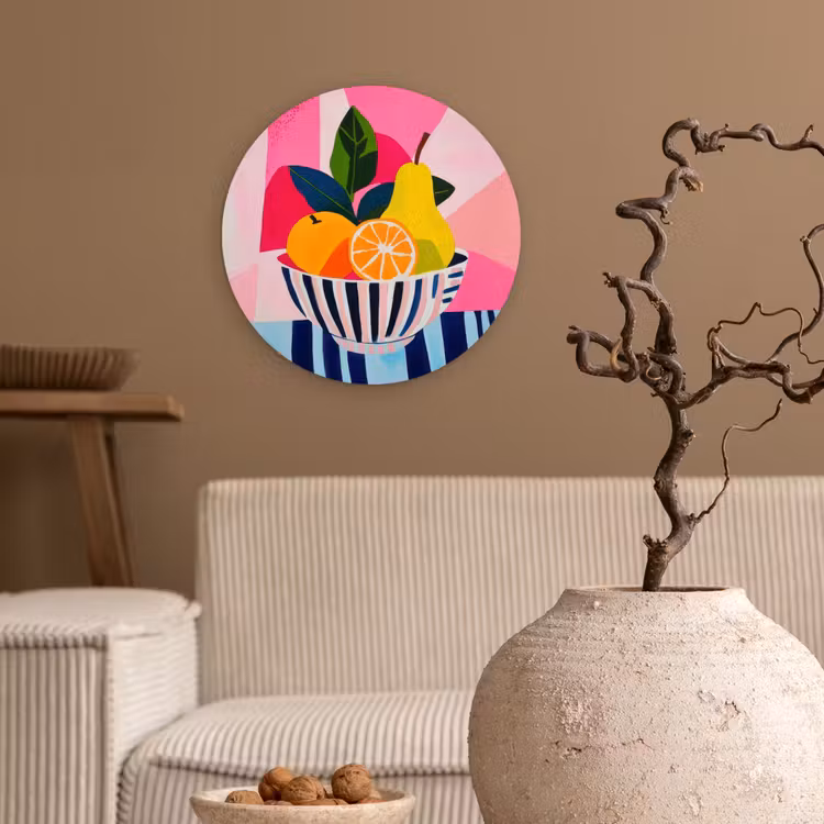 Fruit - Abstracte achtergrond - Roze Wandcirkel kunststof plaat 5mm dik klein -sfeer1