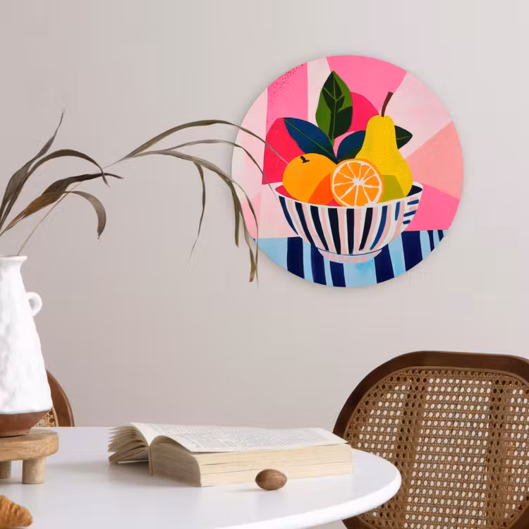 Fruit - Abstracte achtergrond - Roze Wandcirkel kunststof plaat 5mm dik klein -sfeer4