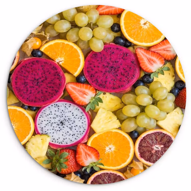 Fruit - Assortiment - Kleurrijk - Gezondheid Wandcirkel kunststof plaat 5mm dik klein -3d
