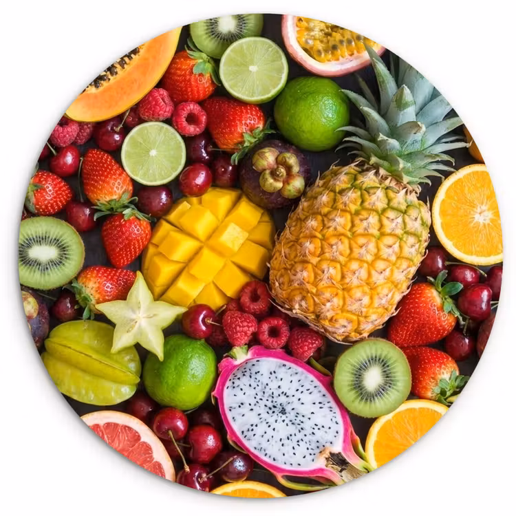 Fruit - Assortiment - Vers - Gezond - Kleurrijk Wandcirkel kunststof plaat 5mm dik klein -3d