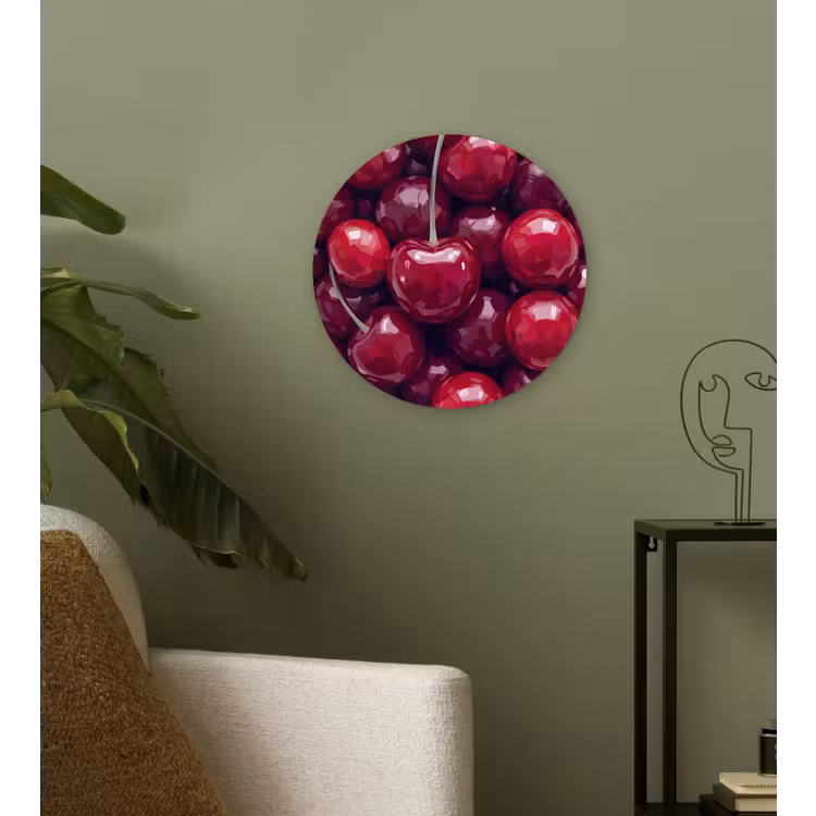 Fruit - Kersen - Eten - Modern - Rood Wandcirkel kunststof plaat 5mm dik klein -sfeer3