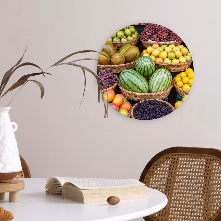 Muurcirkel - Fruit - Markt - Kleurrijk - Fruit - Markt - Kleurrijk Wandcirkel kunststof plaat 5mm dik klein