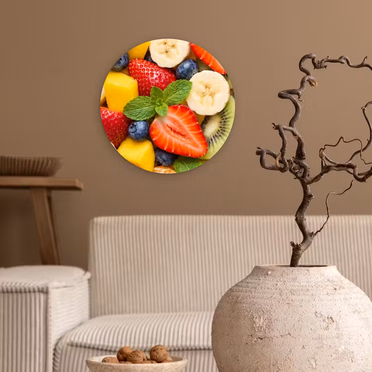 Fruit - Plakjes - Eten - Kleurrijk Wandcirkel kunststof plaat 5mm dik klein -sfeer1