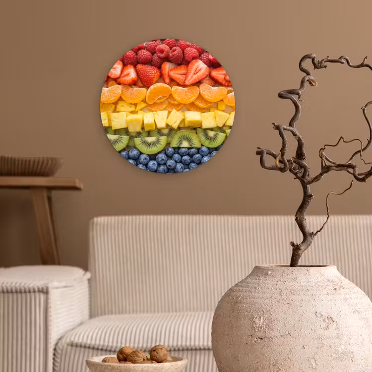 Fruit - Regenboog - Gezond - Kleurrijk Wandcirkel kunststof plaat 5mm dik klein -sfeer1