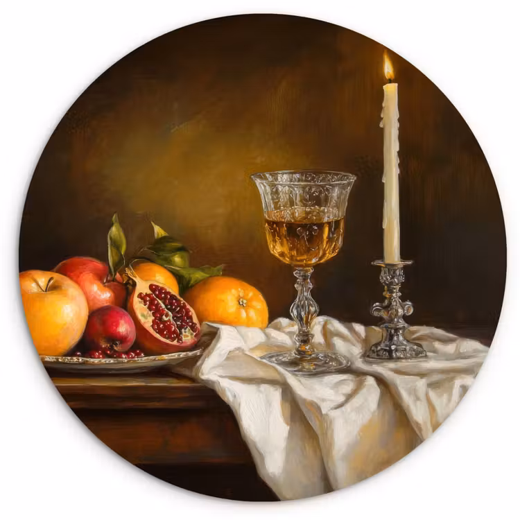 Fruit - Stilleven - Wijn - Kaars Wandcirkel kunststof plaat 5mm dik klein -3d