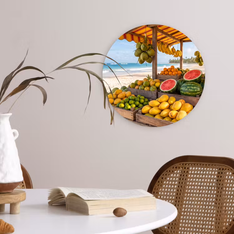 Muurcirkel - Fruit - Strand - Tropisch - Fruit - Strand - Tropisch Wandcirkel kunststof plaat 5mm dik klein