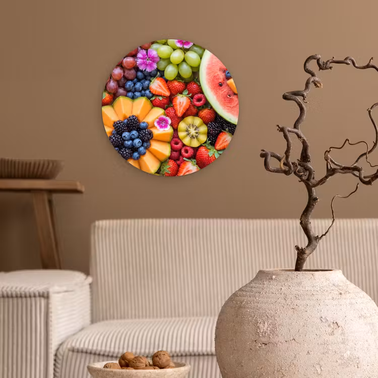 Fruit - Vers - Variatie - Eten - Kleurrijk Wandcirkel kunststof plaat 5mm dik klein -sfeer1