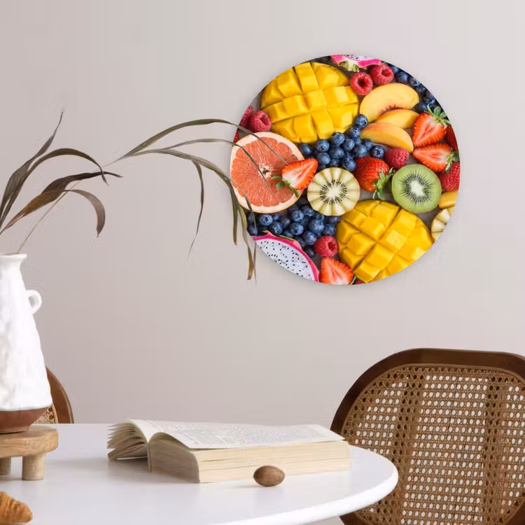 Fruit - Versneden - Kleurrijk - Eten - Gezond Wandcirkel kunststof plaat 5mm dik klein -sfeer4