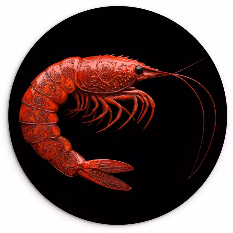 Garnaal - Rood - Dieren Wandcirkel kunststof plaat 5mm dik klein -3d