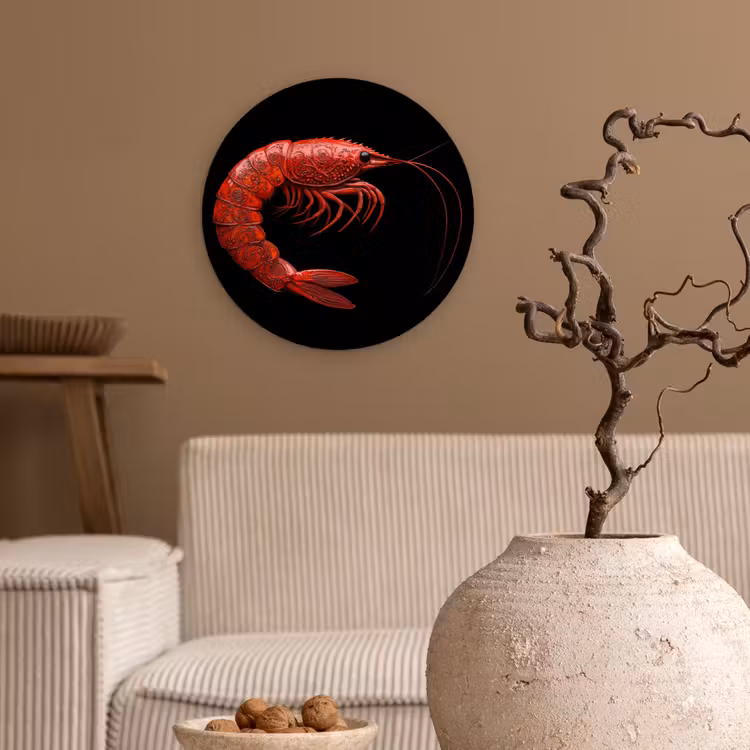 Garnaal - Rood - Dieren Wandcirkel kunststof plaat 5mm dik klein -sfeer1
