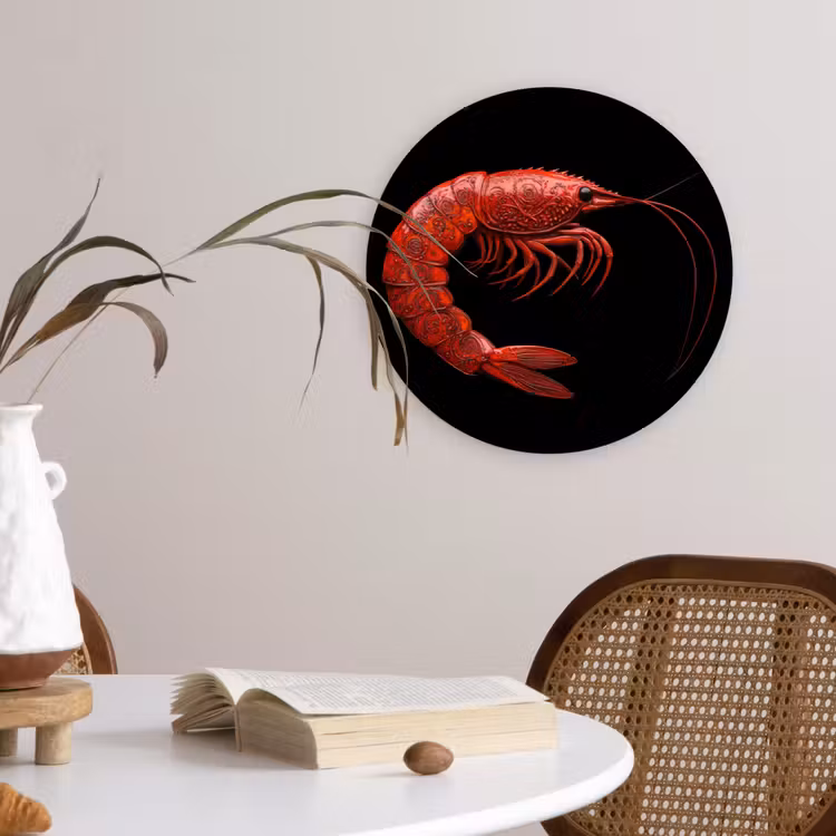 Garnaal - Rood - Dieren Wandcirkel kunststof plaat 5mm dik klein -sfeer4