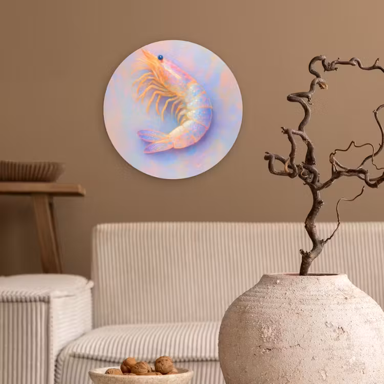 Garnaal - Subtiele structuur - Blauw - Roze Wandcirkel kunststof plaat 5mm dik klein -sfeer1
