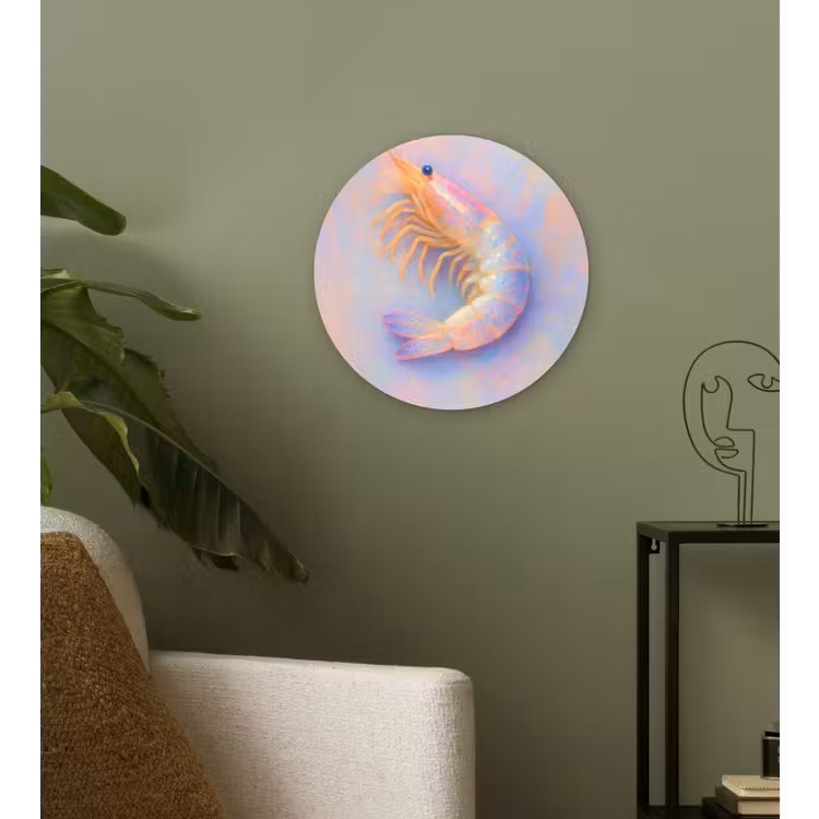 Garnaal - Subtiele structuur - Blauw - Roze Wandcirkel kunststof plaat 5mm dik klein -sfeer3