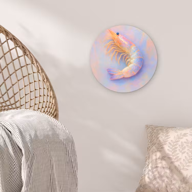 Garnaal - Subtiele structuur - Blauw - Roze Wandcirkel kunststof plaat 5mm dik klein -sfeer5
