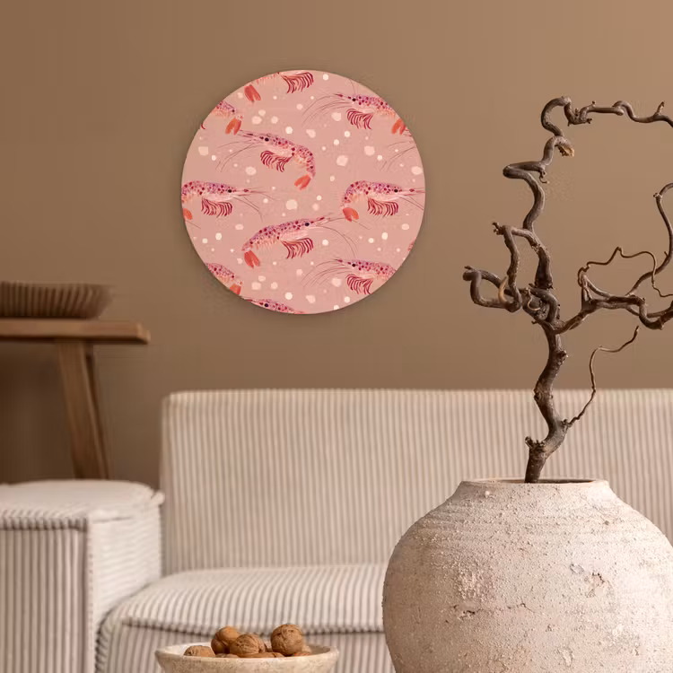 Garnalen - Stippen - Roze Wandcirkel kunststof plaat 5mm dik klein 188 -sfeer1
