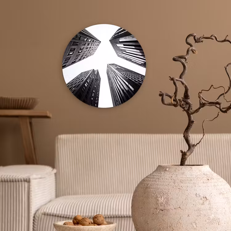 Gebouwen - Lucht - Zwart Wandcirkel kunststof plaat 5mm dik klein -sfeer1