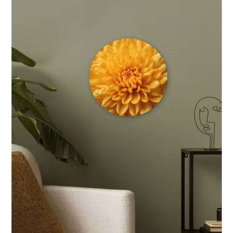 Geel - Chrysant - Zachtheid Wandcirkel kunststof plaat 5mm dik klein -sfeer3