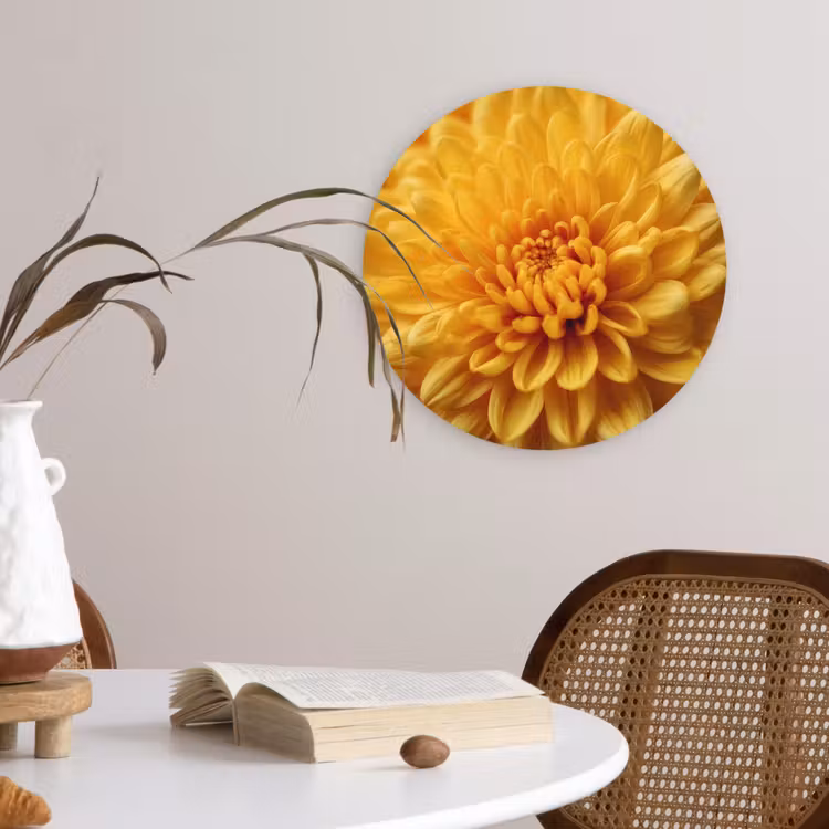 Geel - Chrysant - Zachtheid Wandcirkel kunststof plaat 5mm dik klein -sfeer4