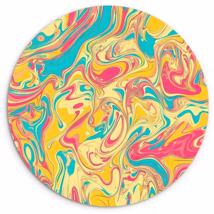 Geel - Roze - Blauw - Retro Wandcirkel kunststof plaat 5mm dik klein -3d