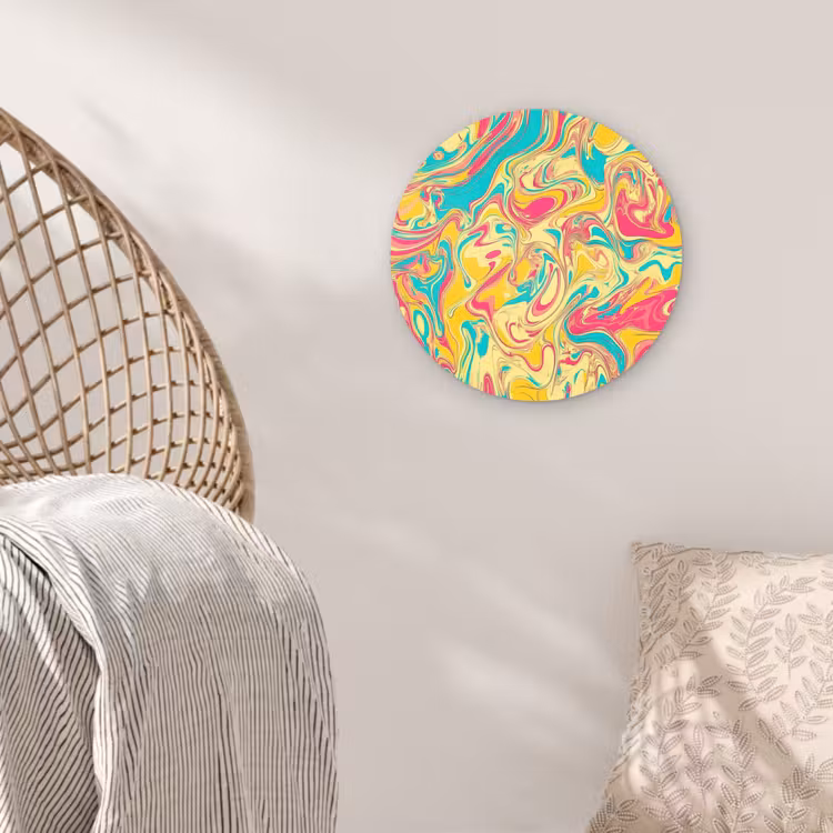 Geel - Roze - Blauw - Retro Wandcirkel kunststof plaat 5mm dik klein -sfeer5